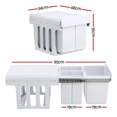 Cefito Pull Out Bin Kitchen Triple Slide Garbage Rubbish Bins Basket White 31L