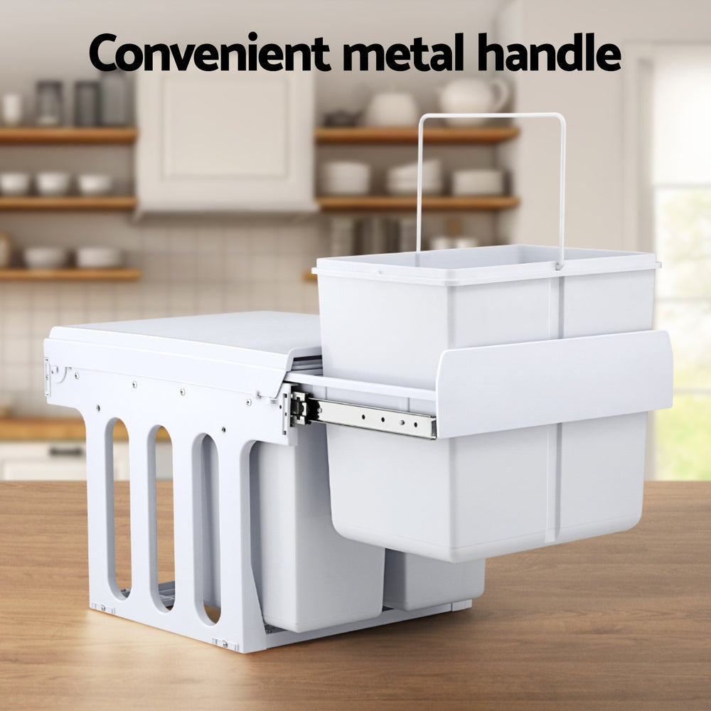 Cefito Pull Out Bin Kitchen Triple Slide Garbage Rubbish Bins Basket White 31L Awezingly