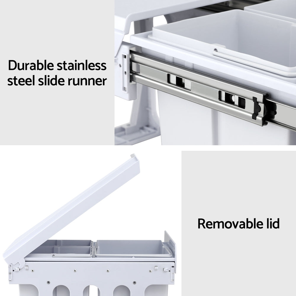 Cefito Pull Out Bin Kitchen Triple Slide Garbage Rubbish Bins Basket White 31L Awezingly