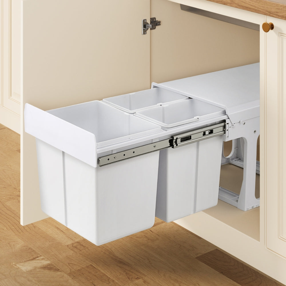 Cefito Pull Out Bin Kitchen Triple Slide Garbage Rubbish Bins Basket White 31L Awezingly