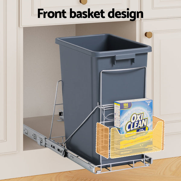 Cefito Pull Out Bin Kitchen Cabinet Slide Garbage Rubbish Bins Basket 40L Grey Awezingly