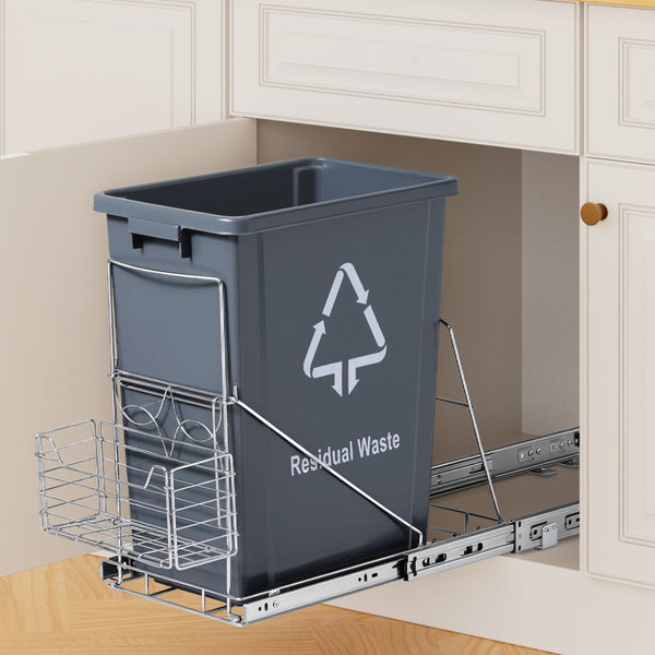 Cefito Pull Out Bin Kitchen Cabinet Slide Garbage Rubbish Bins Basket 40L Grey Awezingly