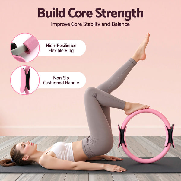 Everfit Pilates Ring Set for Women, 15pcs Home Workout Pilates Equipment with Ring, Ball, Yoga Socks, D-Ring etc. Pilates Starter Kit for Strength, Toning and Flexibility Pink Everfit
