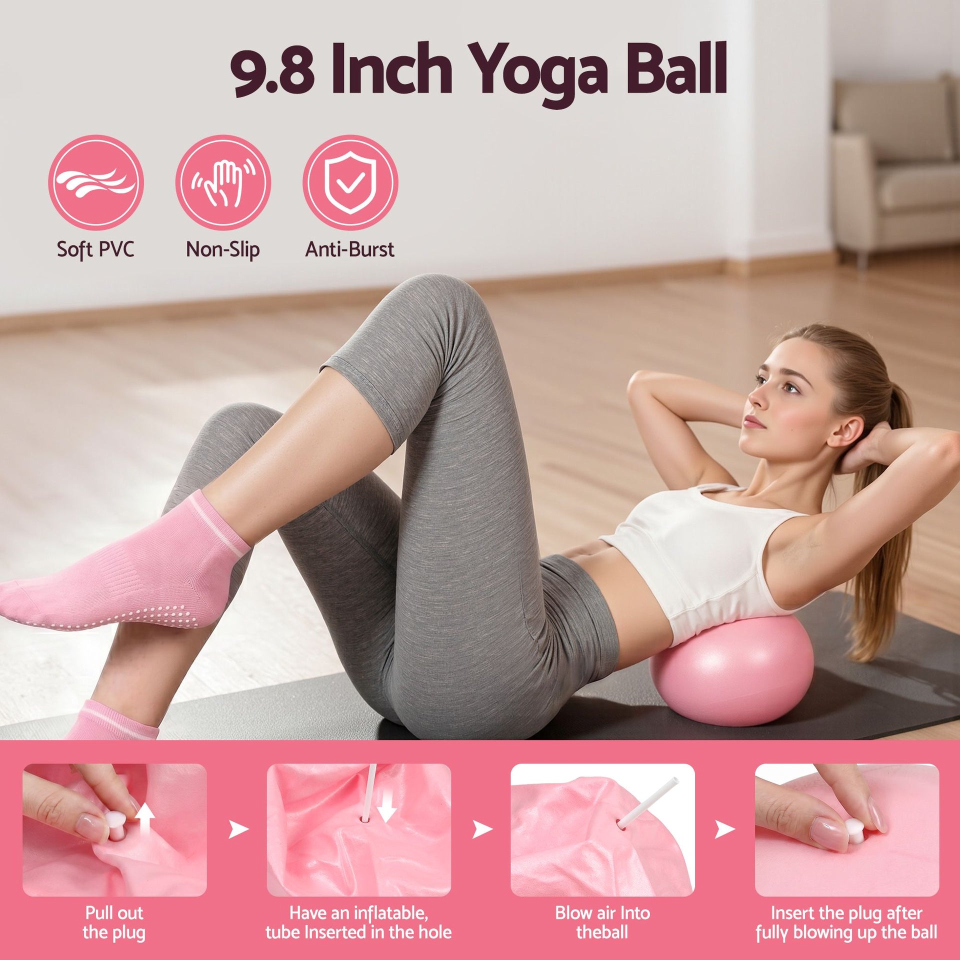 Everfit Pilates Ring Set for Women, 15pcs Home Workout Pilates Equipment with Ring, Ball, Yoga Socks, D-Ring etc. Pilates Starter Kit for Strength, Toning and Flexibility Pink Everfit