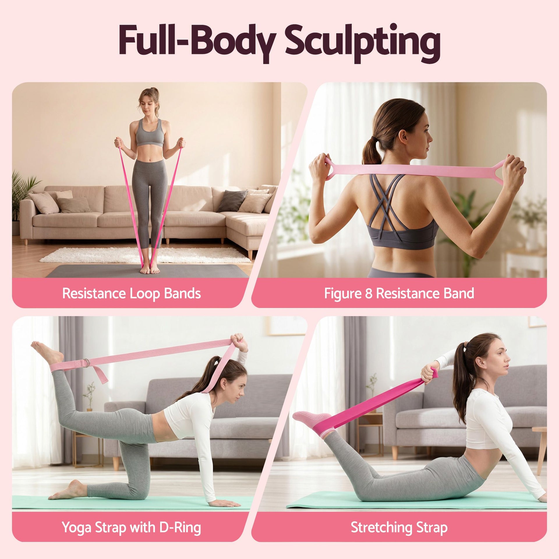 Everfit Pilates Ring Set for Women, 15pcs Home Workout Pilates Equipment with Ring, Ball, Yoga Socks, D-Ring etc. Pilates Starter Kit for Strength, Toning and Flexibility Pink Everfit