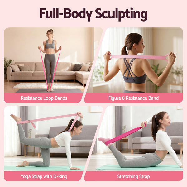 Everfit Pilates Ring Set for Women, 15pcs Home Workout Pilates Equipment with Ring, Ball, Yoga Socks, D-Ring etc. Pilates Starter Kit for Strength, Toning and Flexibility Pink Everfit