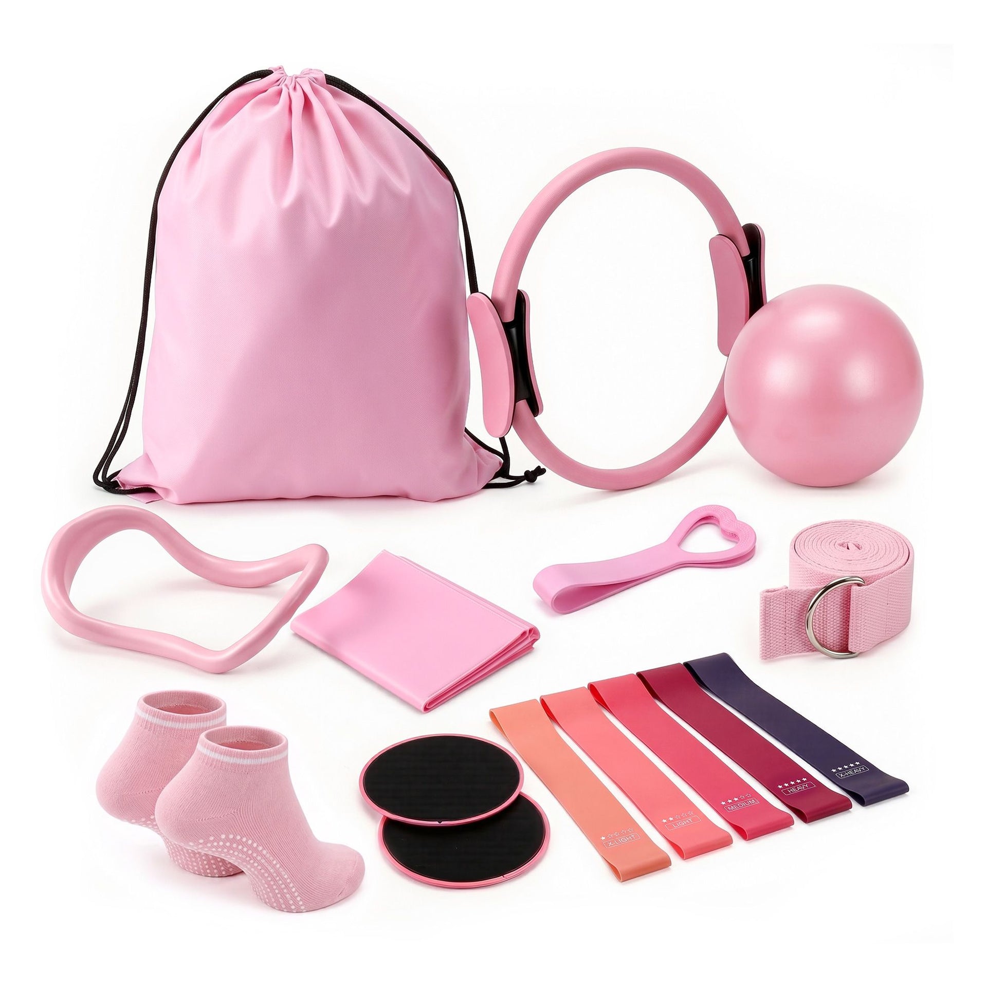 Everfit Pilates Ring Set for Women, 15pcs Home Workout Pilates Equipment with Ring, Ball, Yoga Socks, D-Ring etc. Pilates Starter Kit for Strength, Toning and Flexibility Pink Everfit