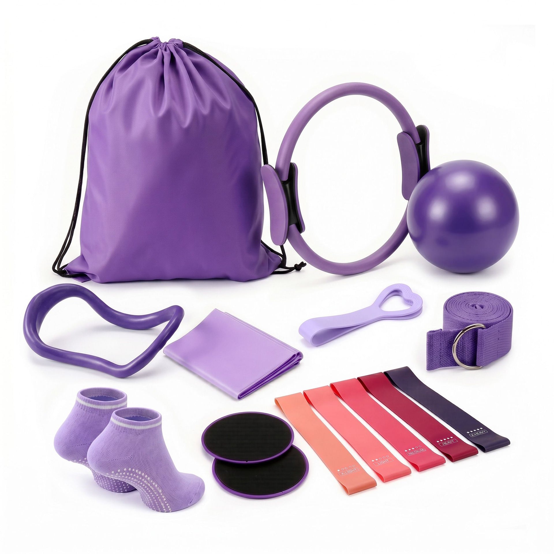 Everfit Pilates Ring Set for Women, 15pcs Home Workout Pilates Equipment with Ring, Ball, Yoga Socks, D-Ring etc. Pilates Starter Kit for Strength, Toning and Flexibility Purple Everfit