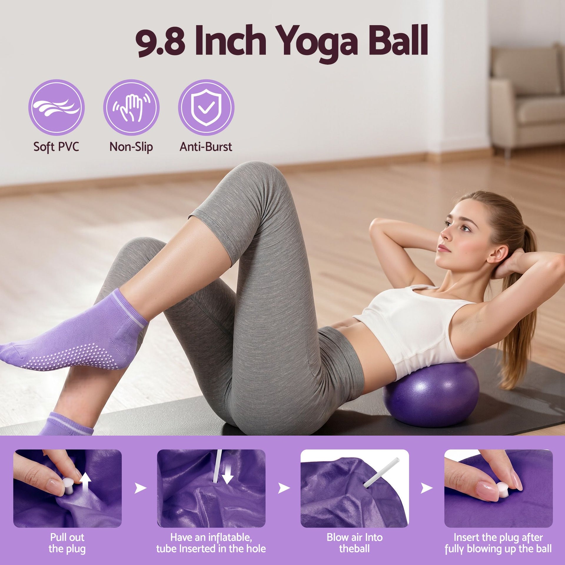 Everfit Pilates Ring Set for Women, 15pcs Home Workout Pilates Equipment with Ring, Ball, Yoga Socks, D-Ring etc. Pilates Starter Kit for Strength, Toning and Flexibility Purple Everfit