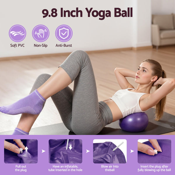 Everfit Pilates Ring Set for Women, 15pcs Home Workout Pilates Equipment with Ring, Ball, Yoga Socks, D-Ring etc. Pilates Starter Kit for Strength, Toning and Flexibility Purple Everfit