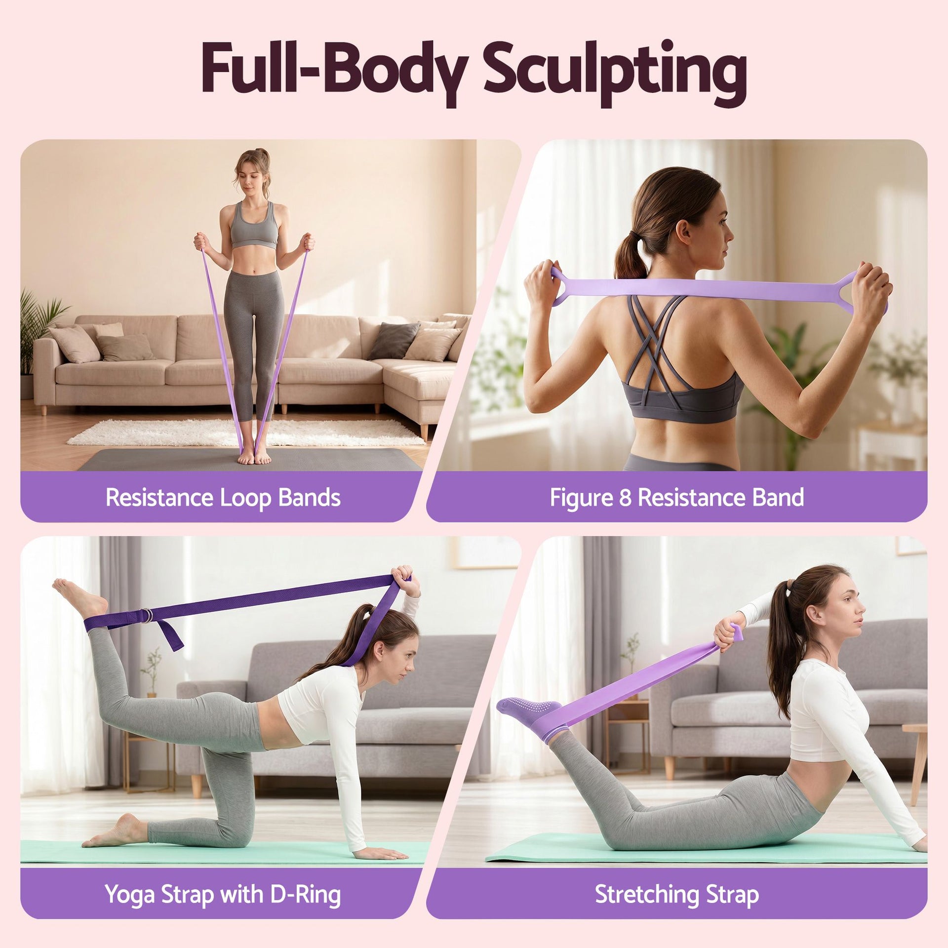Everfit Pilates Ring Set for Women, 15pcs Home Workout Pilates Equipment with Ring, Ball, Yoga Socks, D-Ring etc. Pilates Starter Kit for Strength, Toning and Flexibility Purple Everfit
