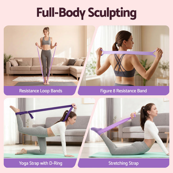 Everfit Pilates Ring Set for Women, 15pcs Home Workout Pilates Equipment with Ring, Ball, Yoga Socks, D-Ring etc. Pilates Starter Kit for Strength, Toning and Flexibility Purple Everfit
