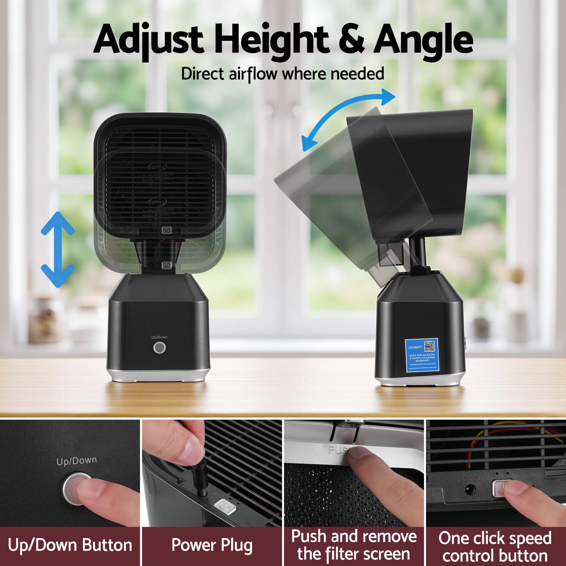 Devanti Portable Range Hood Desktop Exhaust Fan Adjustable Dual Filters Black Awezingly