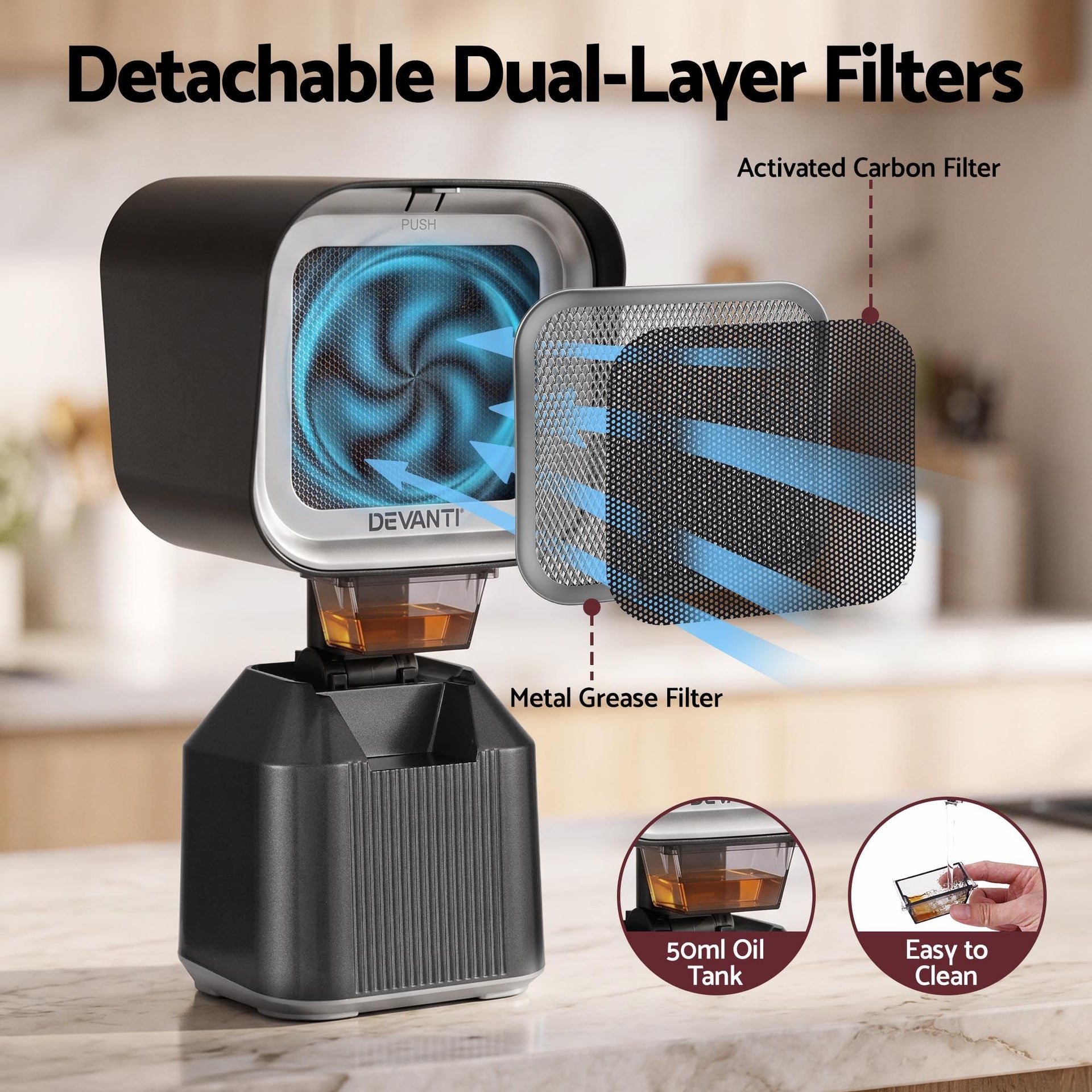 Devanti Portable Range Hood Desktop Exhaust Fan Adjustable Dual Filters Black Awezingly