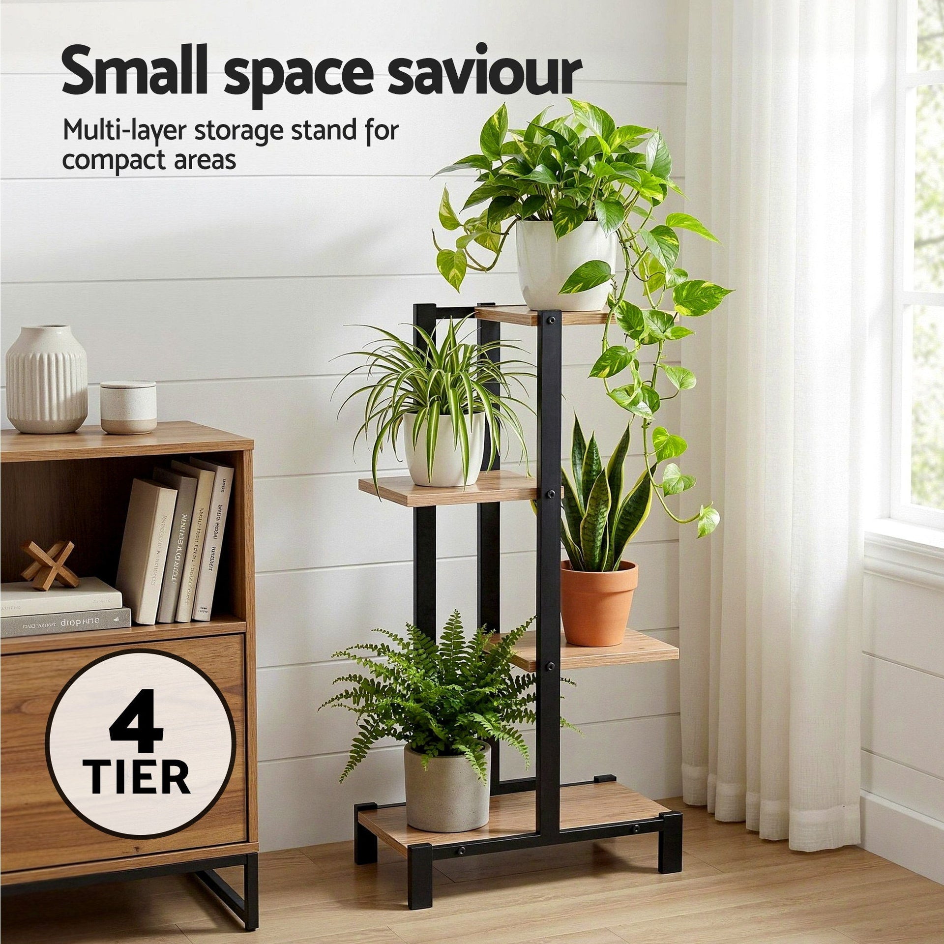 Artiss 4 Tiers Plant Stand Metal Flower Pots Shelf Indoor Outdoor Garden Home Artiss