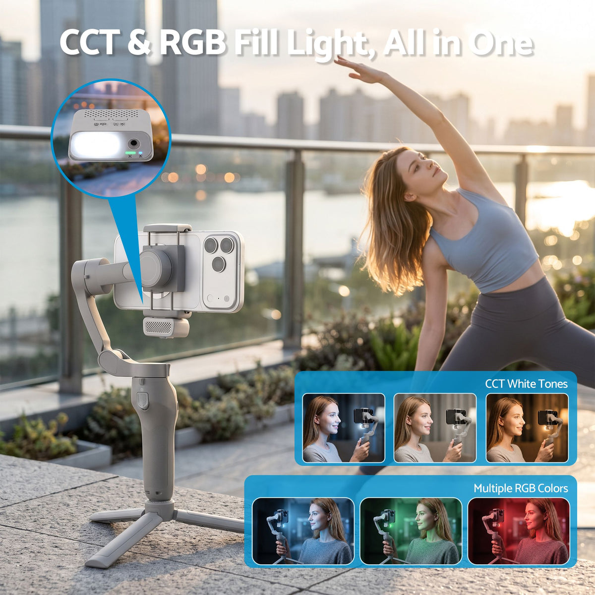Devanti 3-Axis Handheld Gimbal Stabilizer for Smartphone & Tripod AI Tracking Fill Light Awezingly