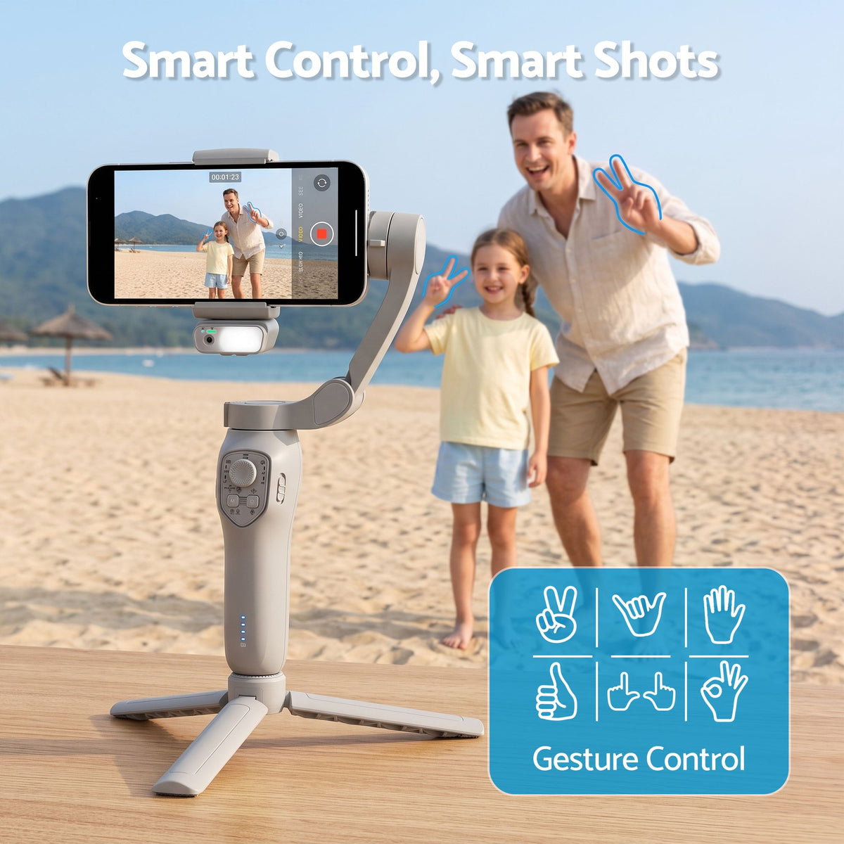 Devanti 3-Axis Handheld Gimbal Stabilizer for Smartphone & Tripod AI Tracking Fill Light Awezingly