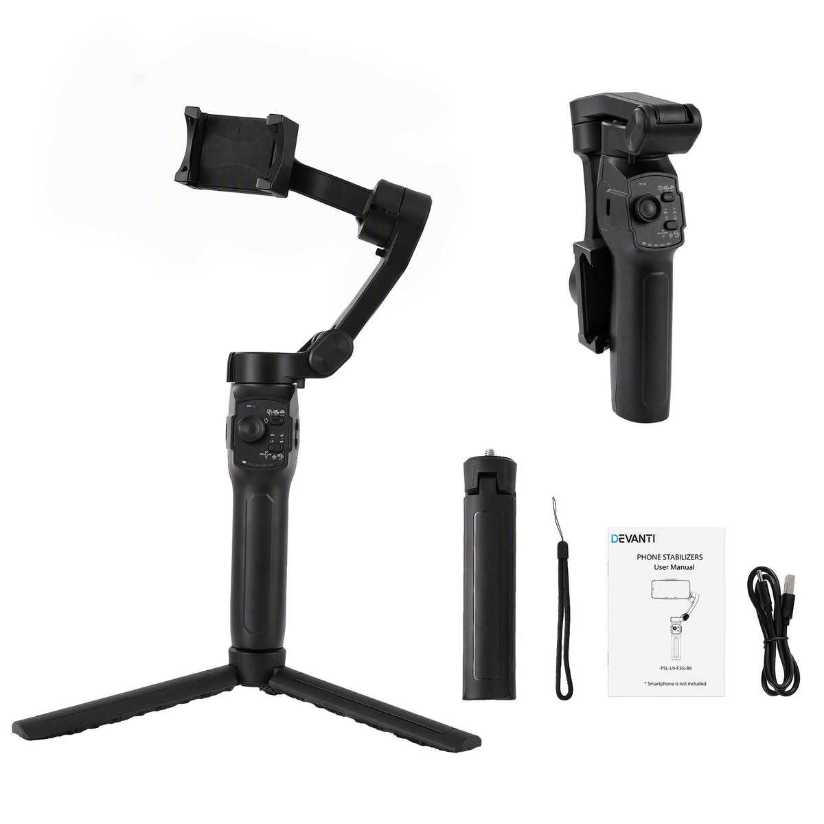 Devanti 3-Axis Gimbal Stabilizer with Tripod for Smartphone, Foldable Selfie Stick Awezingly