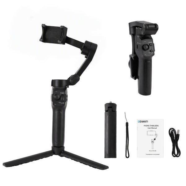 Devanti 3-Axis Gimbal Stabilizer with Tripod for Smartphone, Foldable Selfie Stick Awezingly