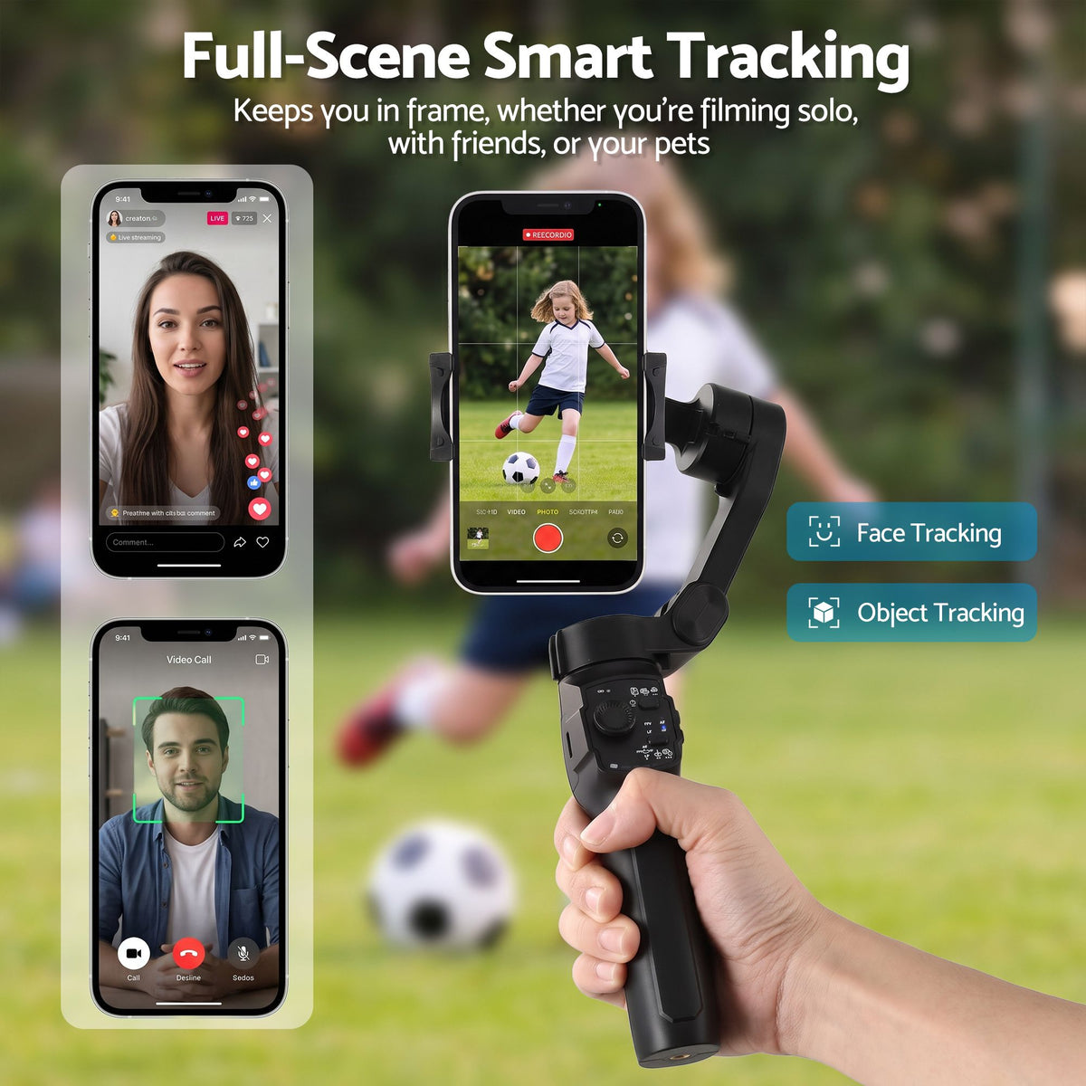Devanti 3-Axis Gimbal Stabilizer with Tripod for Smartphone, Foldable Selfie Stick Awezingly