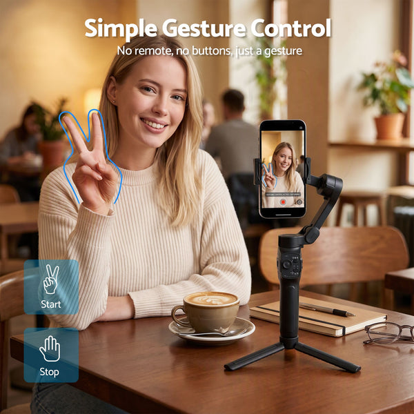 Devanti 3-Axis Gimbal Stabilizer with Tripod for Smartphone, Foldable Selfie Stick Awezingly
