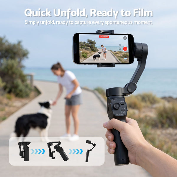 Devanti 3-Axis Gimbal Stabilizer with Tripod for Smartphone, Foldable Selfie Stick Awezingly
