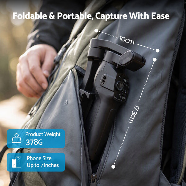 Devanti 3-Axis Gimbal Stabilizer with Tripod for Smartphone, Foldable Selfie Stick Awezingly