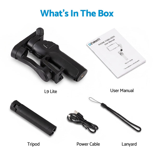 Devanti 3-Axis Gimbal Stabilizer with Tripod for Smartphone, Foldable Selfie Stick Awezingly