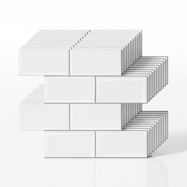 Artiss 3D Peel and Stick Wall Tiles Self Adhesive Subway Backsplash 10 Sheets, White Artiss