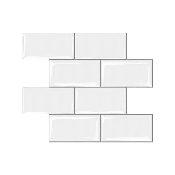 Artiss 3D Peel and Stick Wall Tiles Self Adhesive Subway Backsplash 10 Sheets, White Artiss