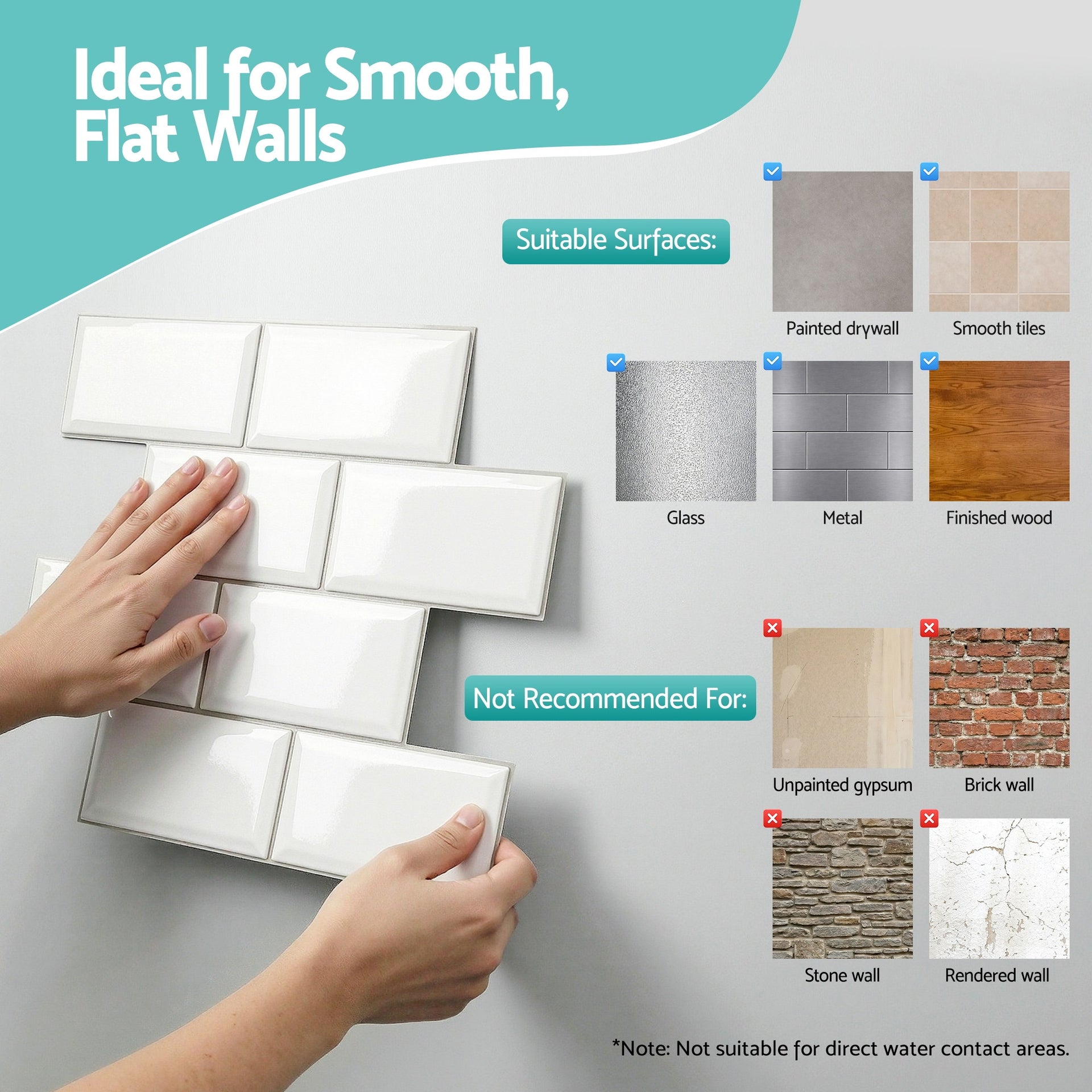 Artiss 3D Peel and Stick Wall Tiles Self Adhesive Subway Backsplash 10 Sheets, White Artiss