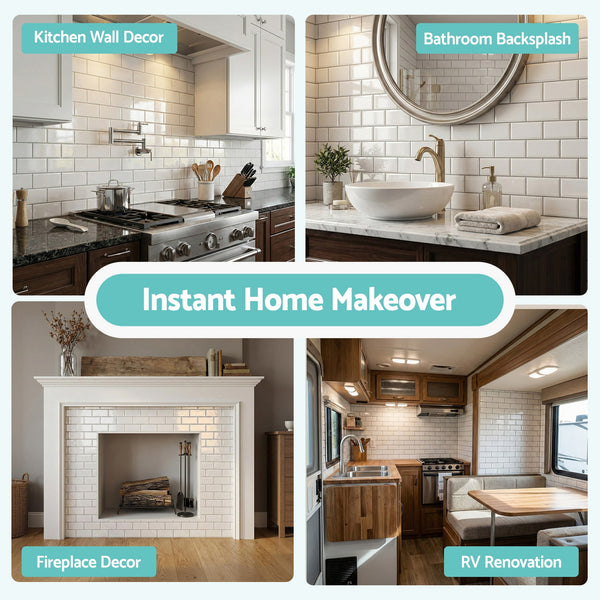 Artiss 3D Peel and Stick Wall Tiles Self Adhesive Subway Backsplash 10 Sheets, White Artiss