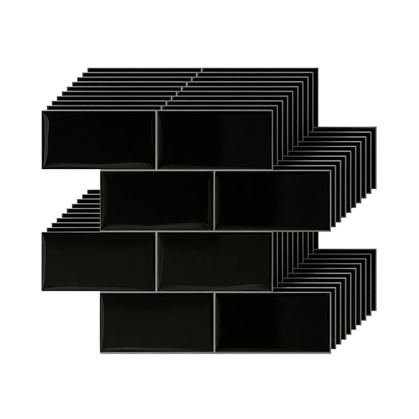 Artiss 3D Peel and Stick Wall Tiles Self Adhesive Subway Backsplash 10 Sheets, Black Artiss