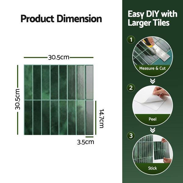 Artiss 3D Peel and Stick Wall Tiles Self Adhesive LinearGrid Backsplash 10 Sheets, Green Awezingly