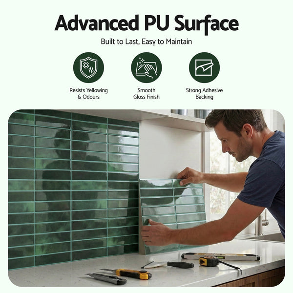 Artiss 3D Peel and Stick Wall Tiles Self Adhesive LinearGrid Backsplash 10 Sheets, Green Awezingly