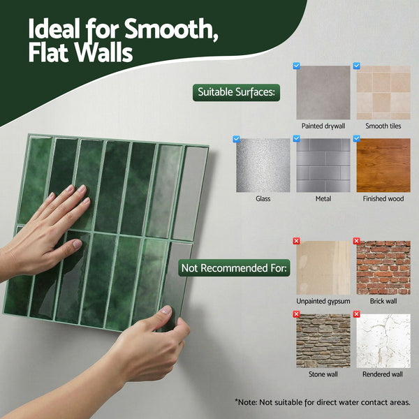 Artiss 3D Peel and Stick Wall Tiles Self Adhesive LinearGrid Backsplash 10 Sheets, Green Awezingly