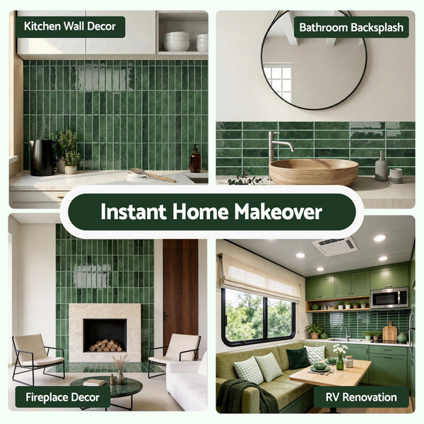 Artiss 3D Peel and Stick Wall Tiles Self Adhesive LinearGrid Backsplash 10 Sheets, Green Awezingly