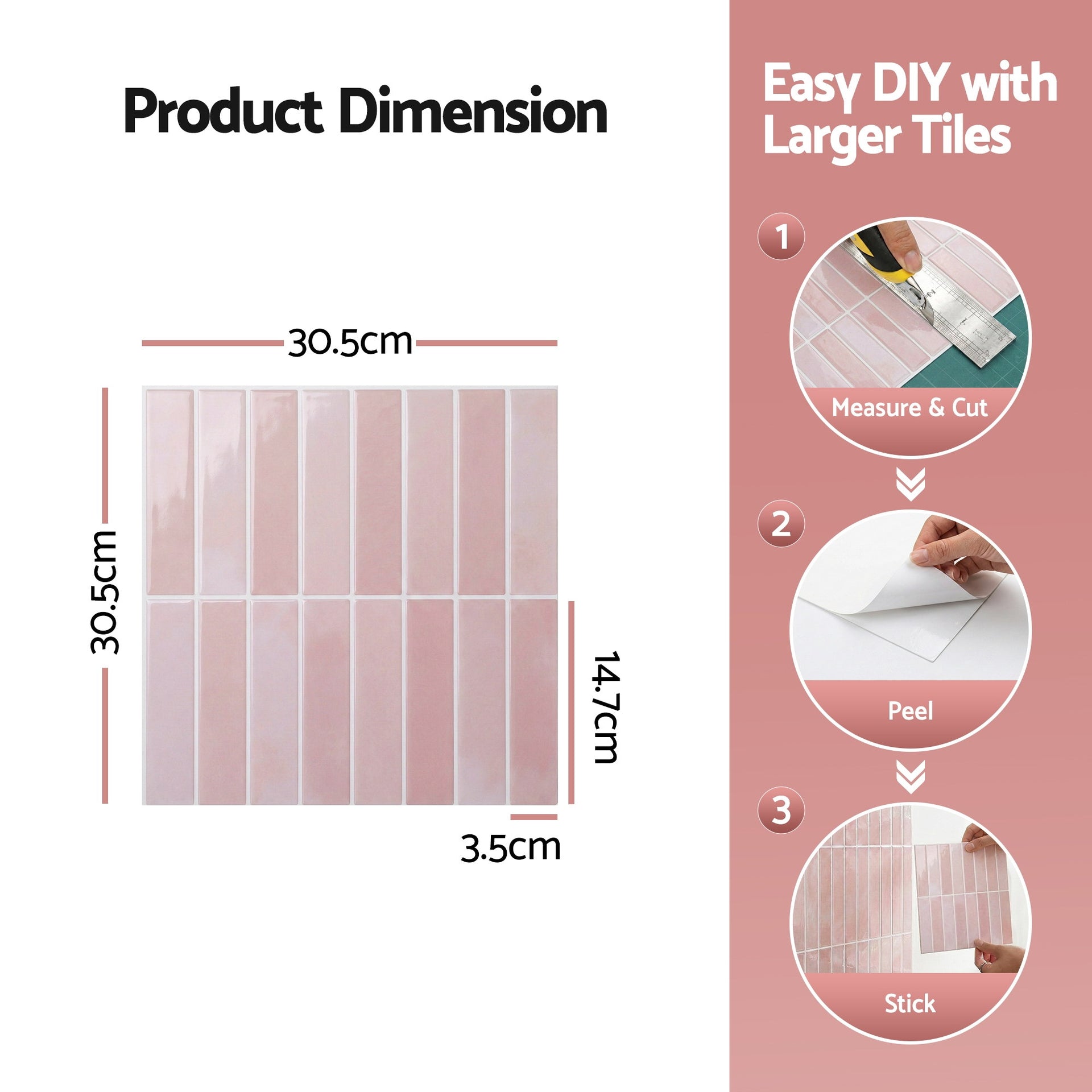 Artiss 3D Peel and Stick Wall Tiles Self Adhesive LinearGrid Backsplash 10 Sheets, Pink Awezingly
