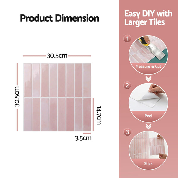 Artiss 3D Peel and Stick Wall Tiles Self Adhesive LinearGrid Backsplash 10 Sheets, Pink Awezingly