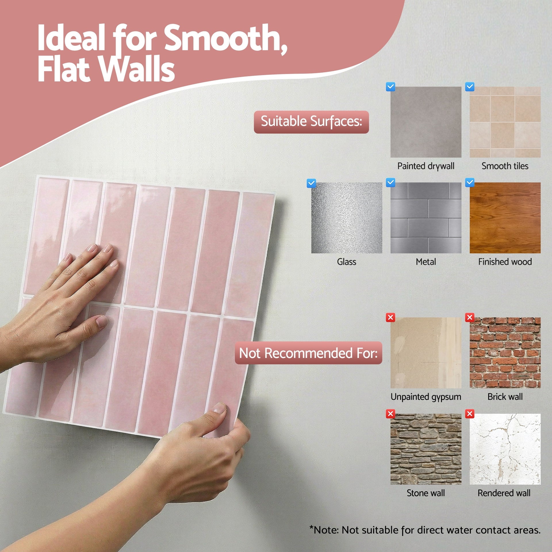 Artiss 3D Peel and Stick Wall Tiles Self Adhesive LinearGrid Backsplash 10 Sheets, Pink Awezingly