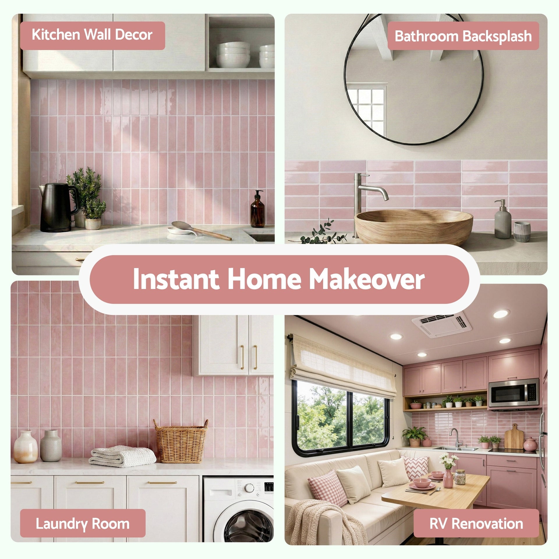 Artiss 3D Peel and Stick Wall Tiles Self Adhesive LinearGrid Backsplash 10 Sheets, Pink Awezingly
