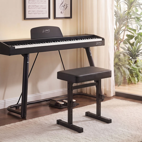 Alpha Piano Bench Adjustable Seat Heavy Duty H-Shape Piano Stool Black Awezingly