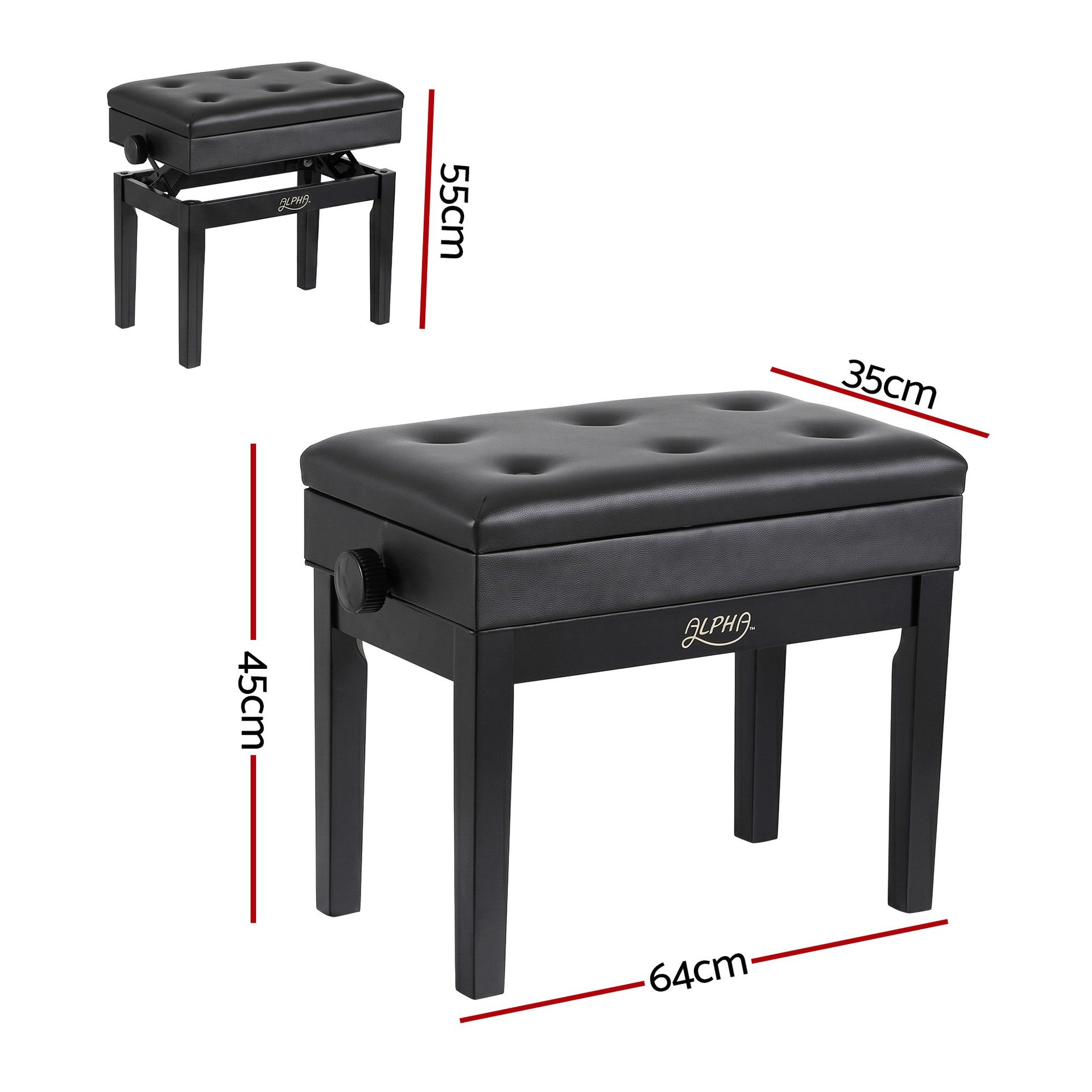Alpha Adjustable Piano Bench Wooden Keyboard Seat Padded Music Chair Black Awezingly
