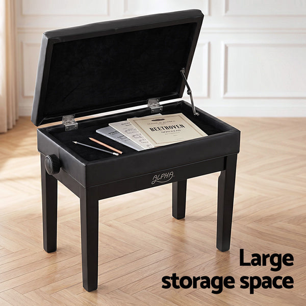 Alpha Adjustable Piano Bench Wooden Keyboard Seat Padded Music Chair Black Awezingly