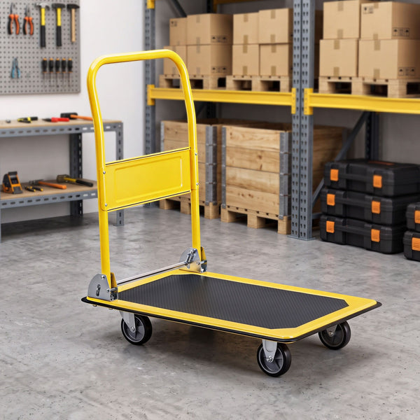 Giantz Platform Trolley Hand Truck Folding Platform Cart 150kg Load Yellow Awezingly