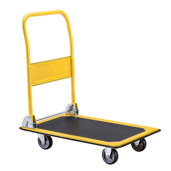Giantz Platform Trolley Hand Truck Folding Platform Cart 150kg Load Yellow Awezingly