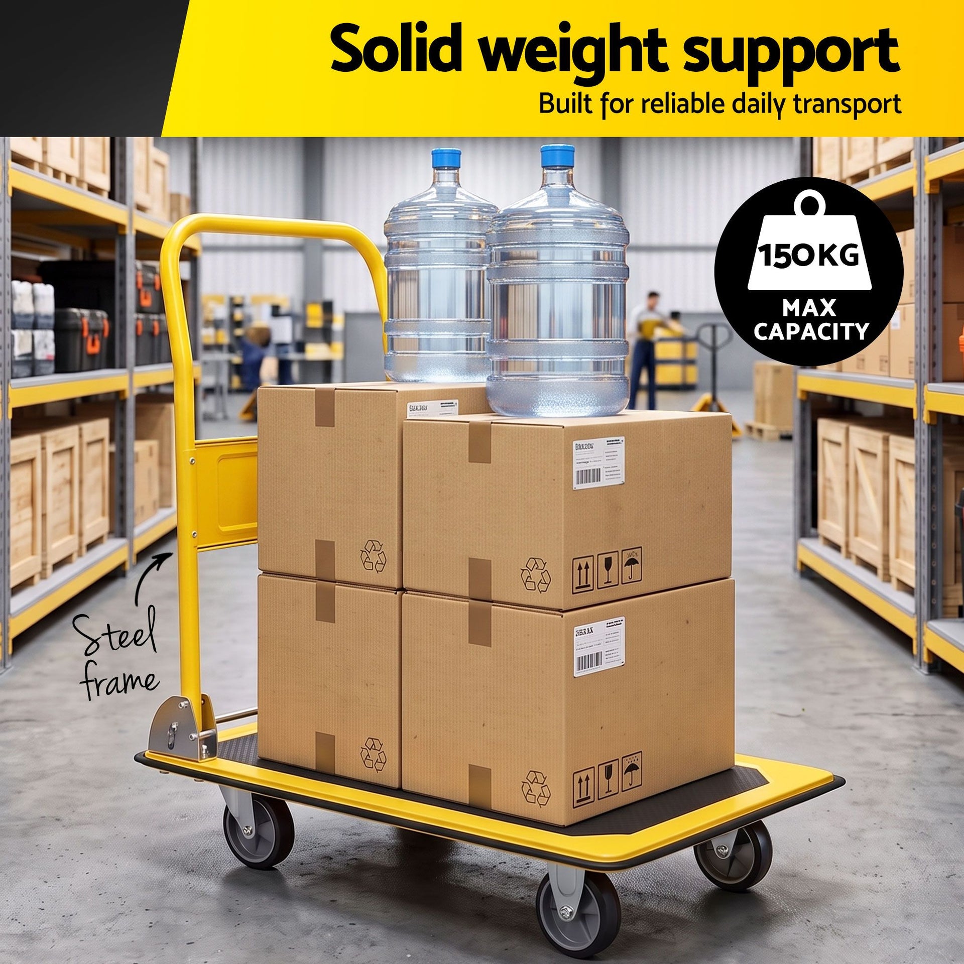 Giantz Platform Trolley Hand Truck Folding Platform Cart 150kg Load Yellow Awezingly