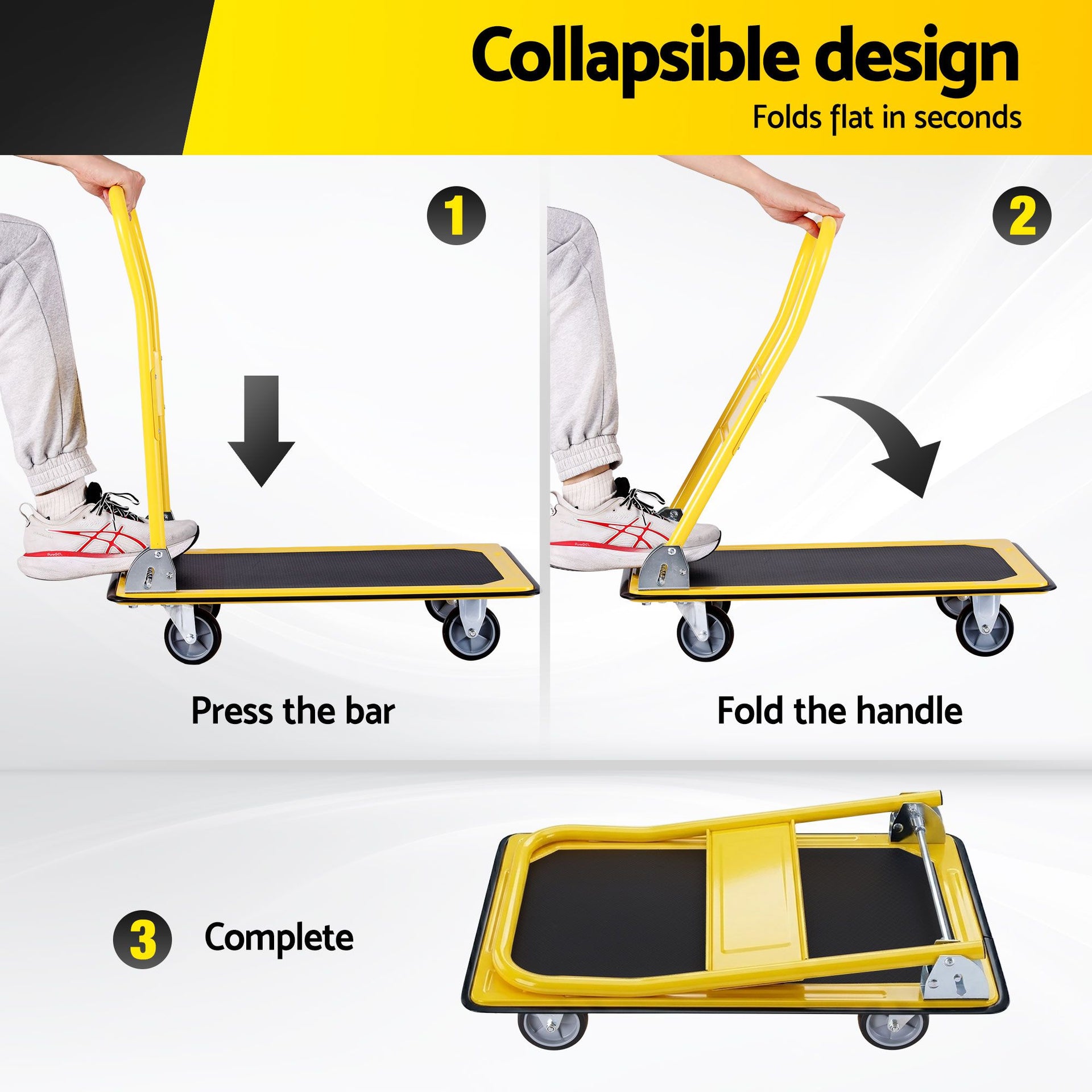 Giantz Platform Trolley Hand Truck Folding Platform Cart 150kg Load Yellow Awezingly