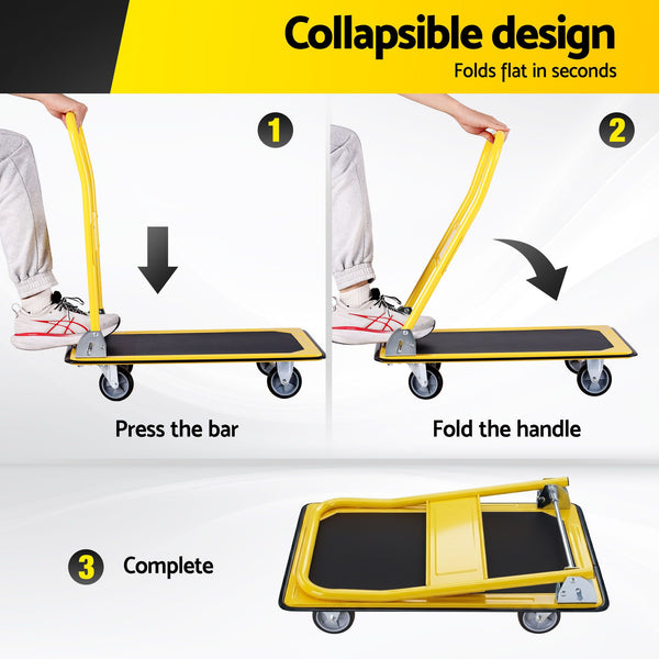 Giantz Platform Trolley Hand Truck Folding Platform Cart 150kg Load Yellow Awezingly