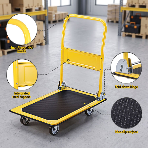 Giantz Platform Trolley Hand Truck Folding Platform Cart 150kg Load Yellow Awezingly